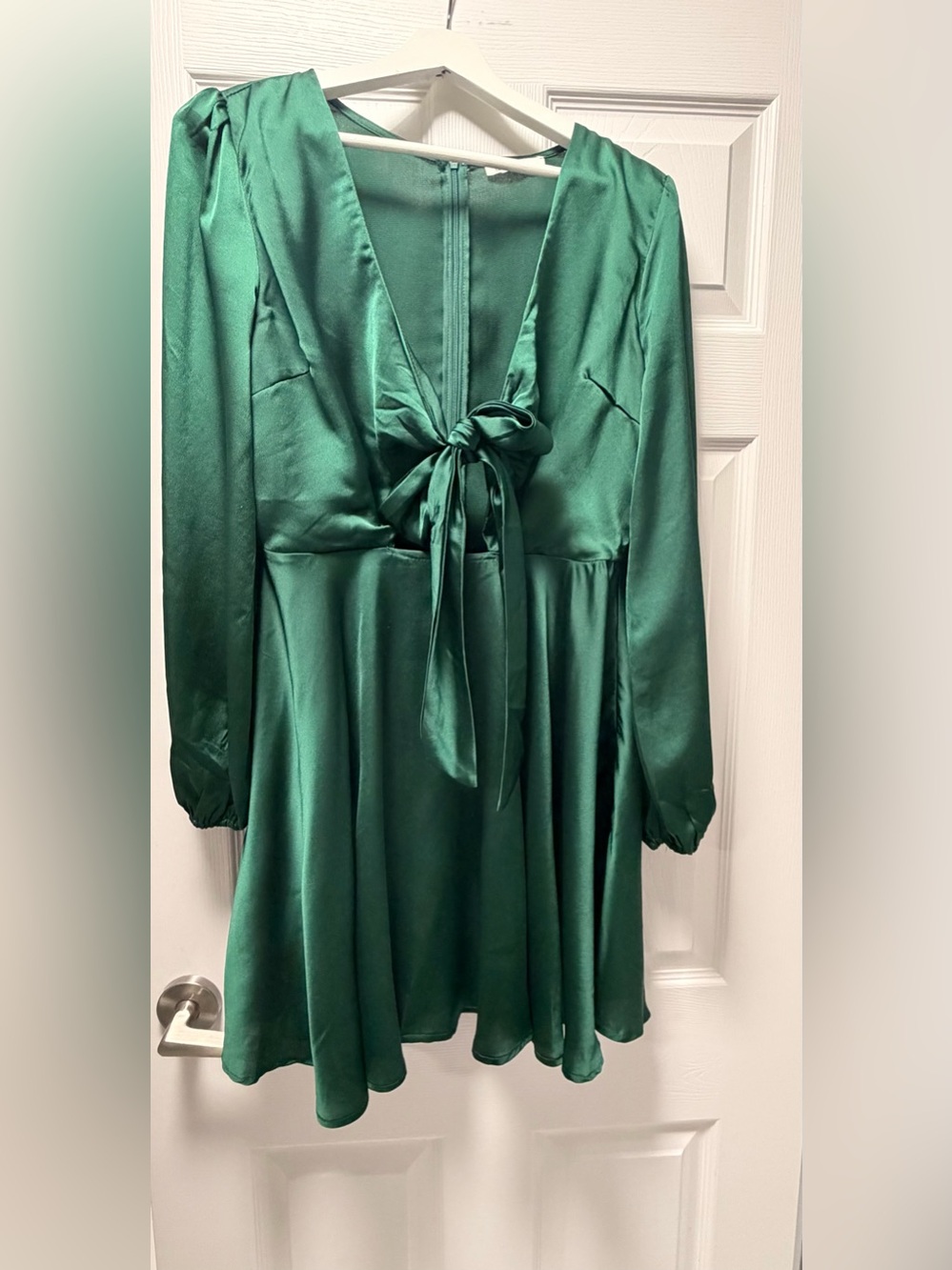 Emerald Green Satin Tie-Front Women’s Dress